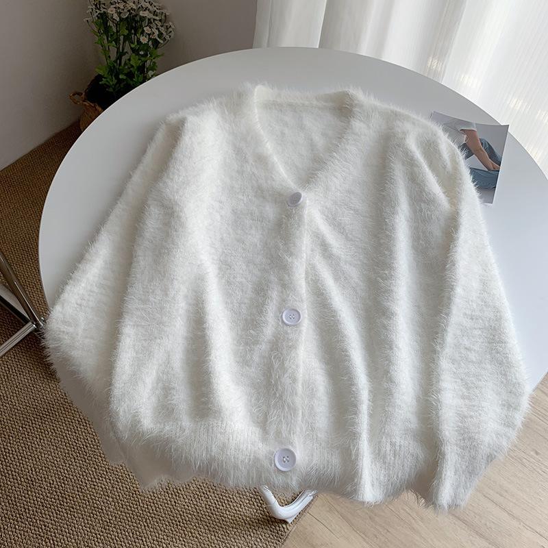 Cross-border Imitation Mink Sweater Jacket Women's Autumn and Winter New High-end Soft Outer with Loose Lazy Wind Knitted Cardigan
