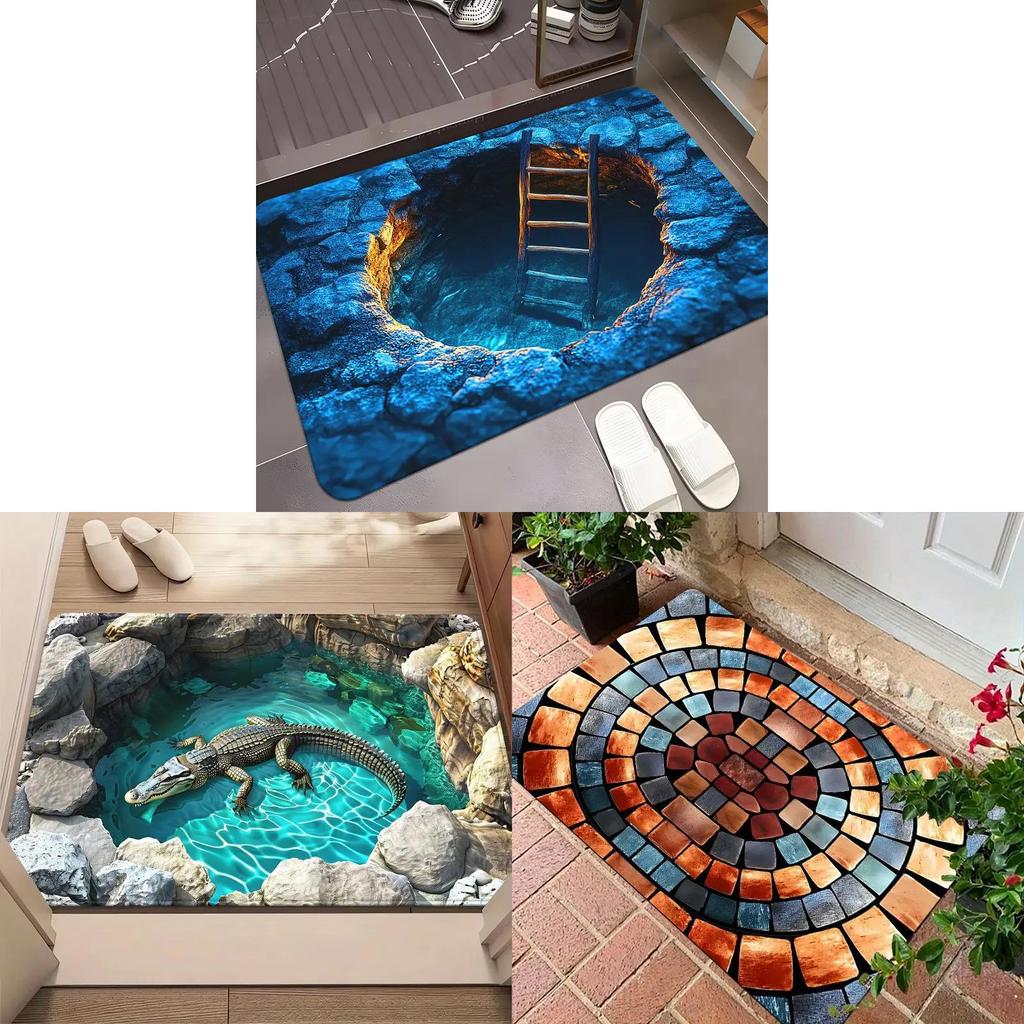 3d Visual Door Mat With Crystal Velvet Fabric For Home Entrance Decor