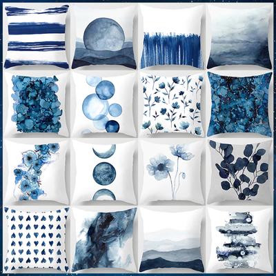 Fronha quadrada estampada em tom azul, decoração para casa, capa de almofada para sofá de carro