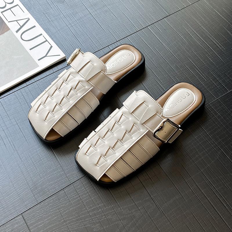 2025 French Women's Slippers Summer One-step Soft-soled Woven Casual Shoes New Hollow-toe Sandals with Dresses Designer Brands