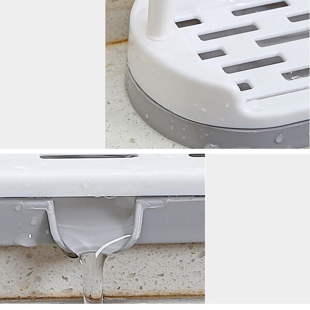 Plastic Countertop Dishcloth Drying Rack with U-Shaped Towel Bar Slotted Soap Plate Side Drain Spout Easy Clean Beige Kitchen