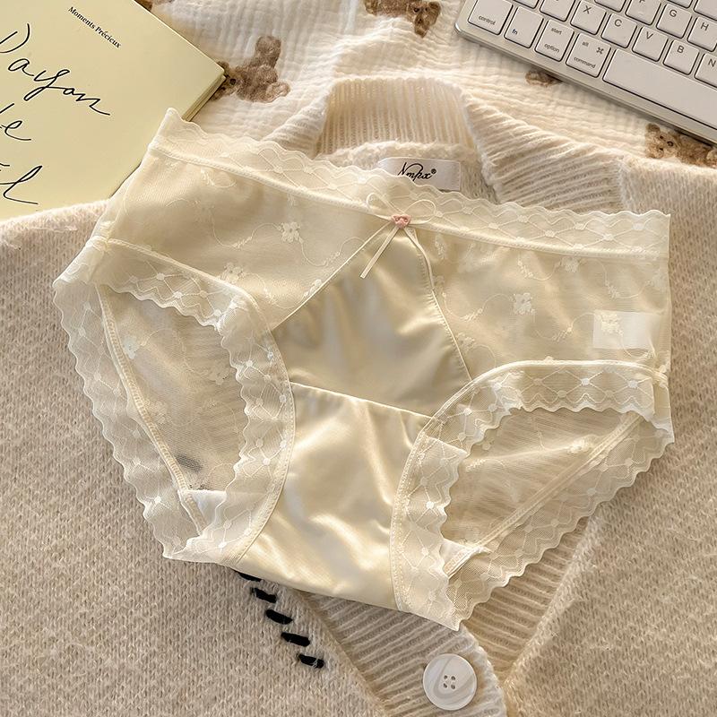 Women's Summer Light Lace Mesh No Trace Breathable Wisp Naked Feeling Ice Silk Briefs