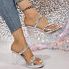 Fashion Platform Transparent Heel Slippers Summer New Round Toe Open Toe Thin Strap Non-slip Wear-resistant One-line High Heels
