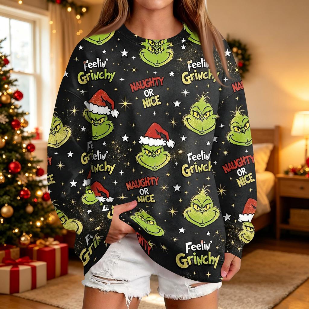 Women's Casual Christmas Print Neck Pullover Sweatshirt