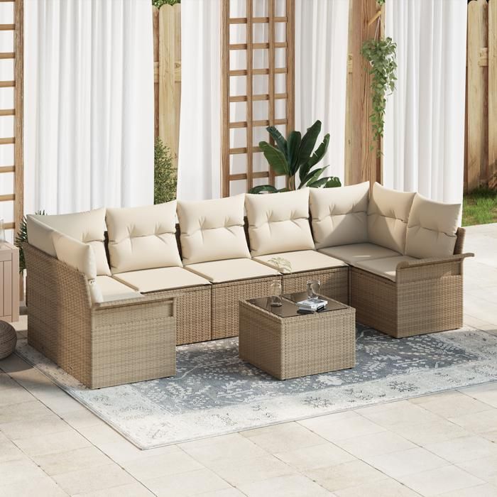 VidaXL Ensemble de Canapé de Jardin 8 Pièces avec Coussins en Rotin Beige 3345281