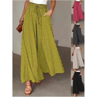 Women Summer Polka Dot Print Streetwear Wide Leg Pants Loose Straight High Waist Trousers