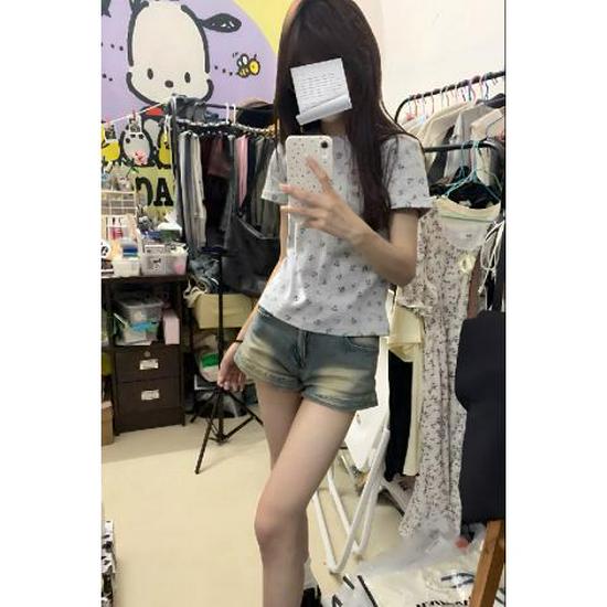 Women s Retro High-Waisted Distressed A-Line Super Short Hot Pants XL