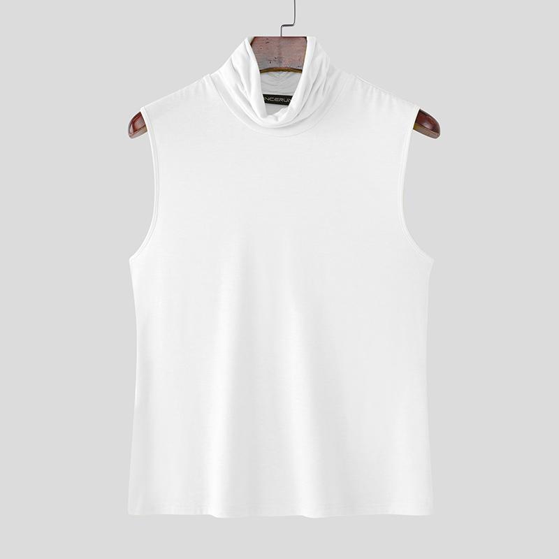 

INCERUN Summer Men High Neck Sleeveless Fitted Casual Tank Tops Undershirts S белый