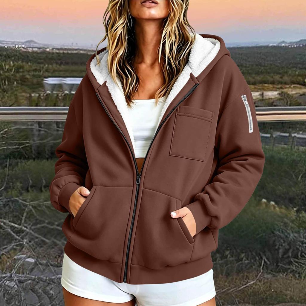 Women's Color Zip Up Hoodie with Pockets, Long Sleeve Casual Jacket