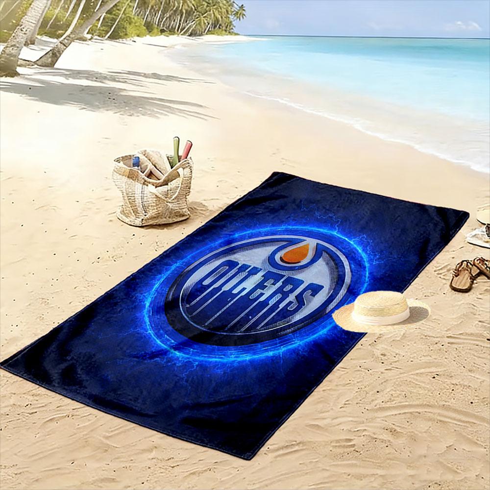"Blue Electric Oilers Emblem Design" Patterned beach towel quick dry perfect for travel outdoor sports jogging the beach and swimming