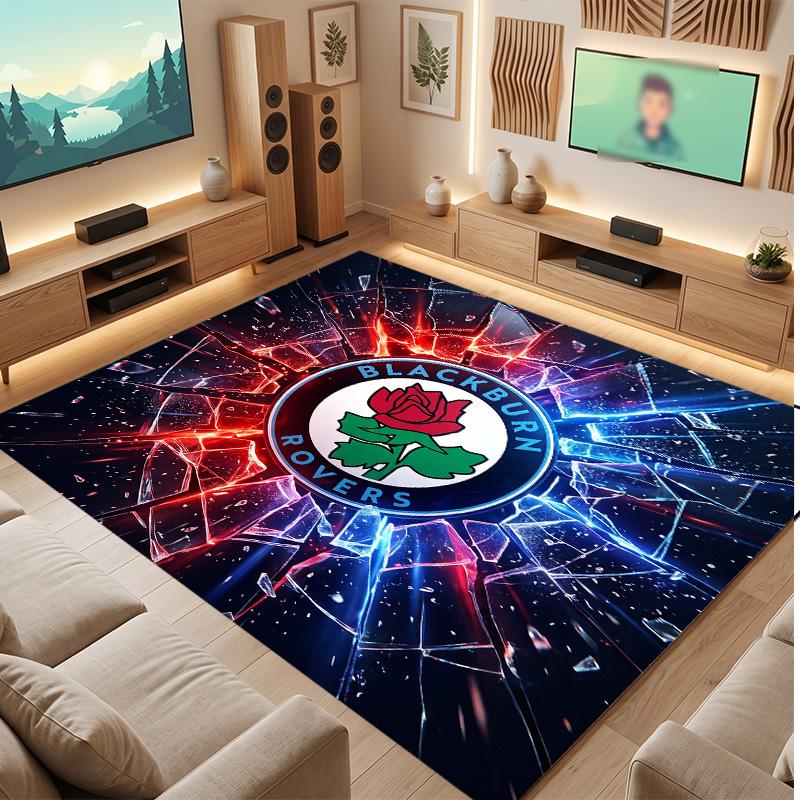 Blackburn Rovers Football Print Crystal Velvet Rug, Comfortable Water Absorbent Non Slip Indoor Floor Carpet