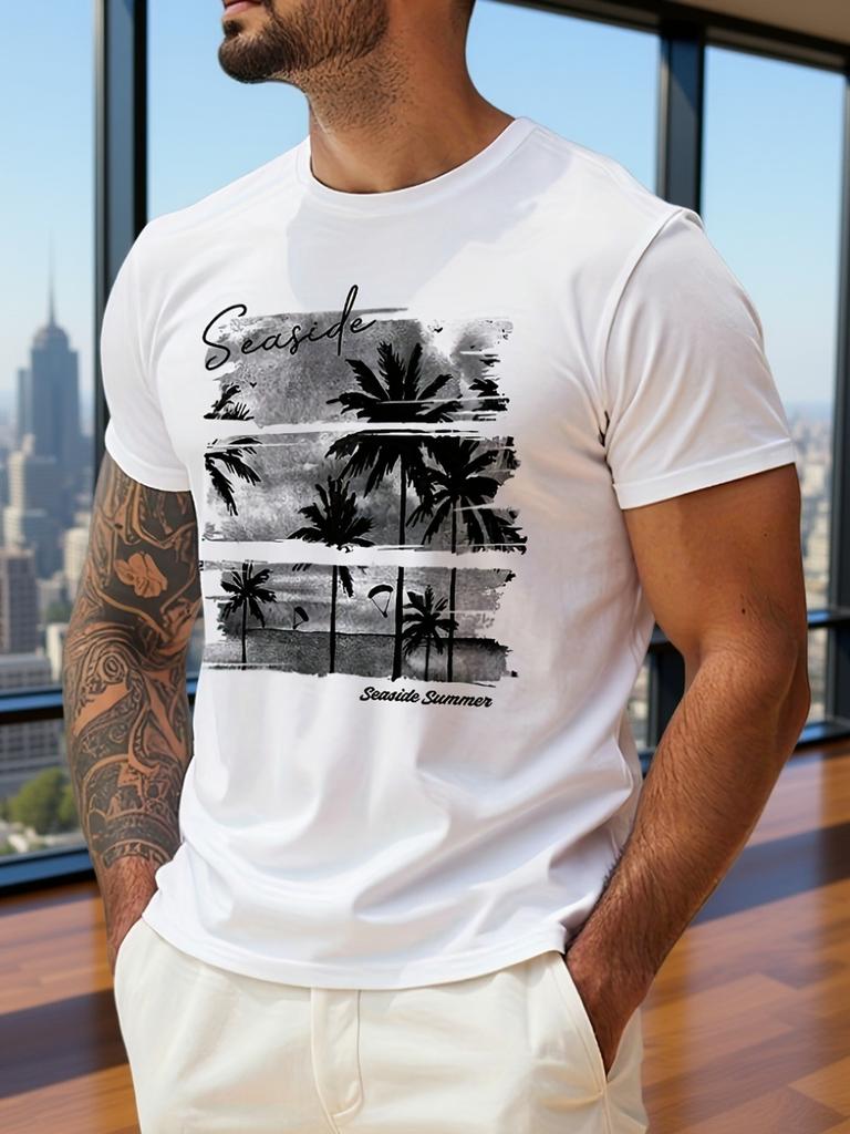 Watercolor Palm Tree Seaside Print on Premium Soft 100 Cotton Unisexs T shirt Perfect for Summer Casual Streetwear Style