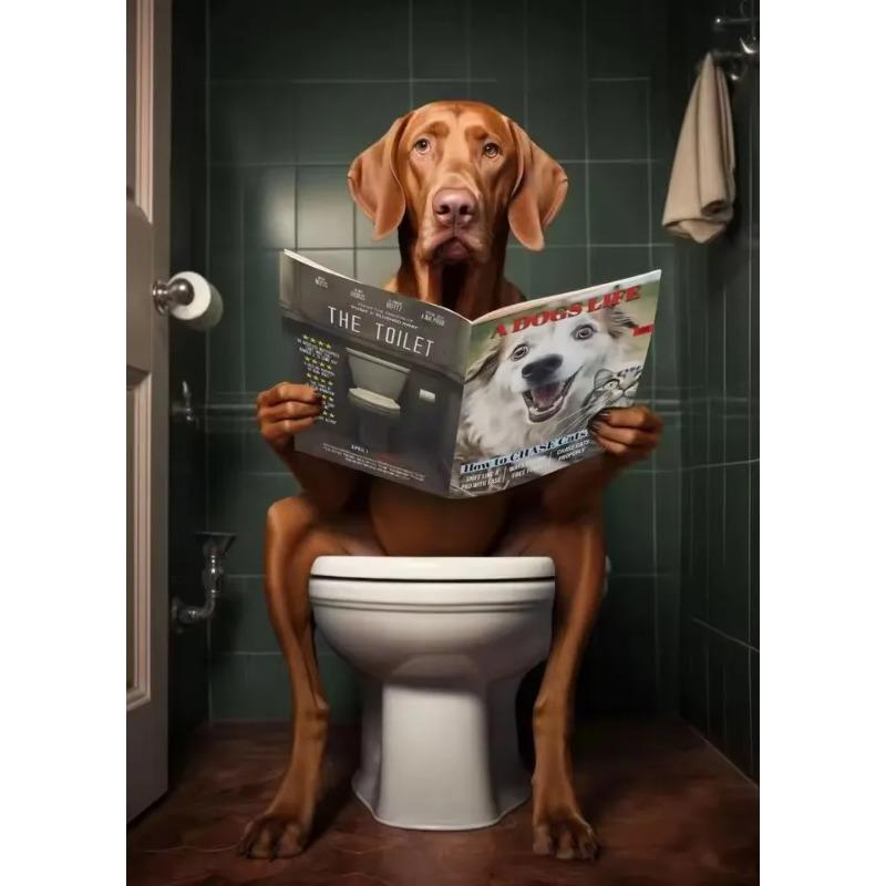 Canvas Print Wall Art for Pet Lovers,for Home Decor Bedroom,Kitchen,Living Room,Bathroom, Hotel 1pc Playful Dachshund On Toilet