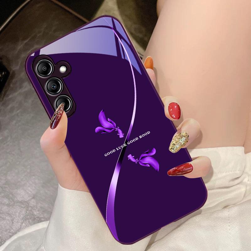 Two koi black for Samsung Galaxy A14 4G 20 30 52 20S 21S 22 A25 32 33 34 42 50 51 53 54 70 71 72 73 5G Glass Phone Case