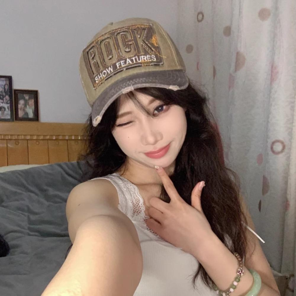 American Style Vintage Baseball Cap ROCK Embroidery Peaked Cap Casual Tattered Jeans Sun Hat  Men