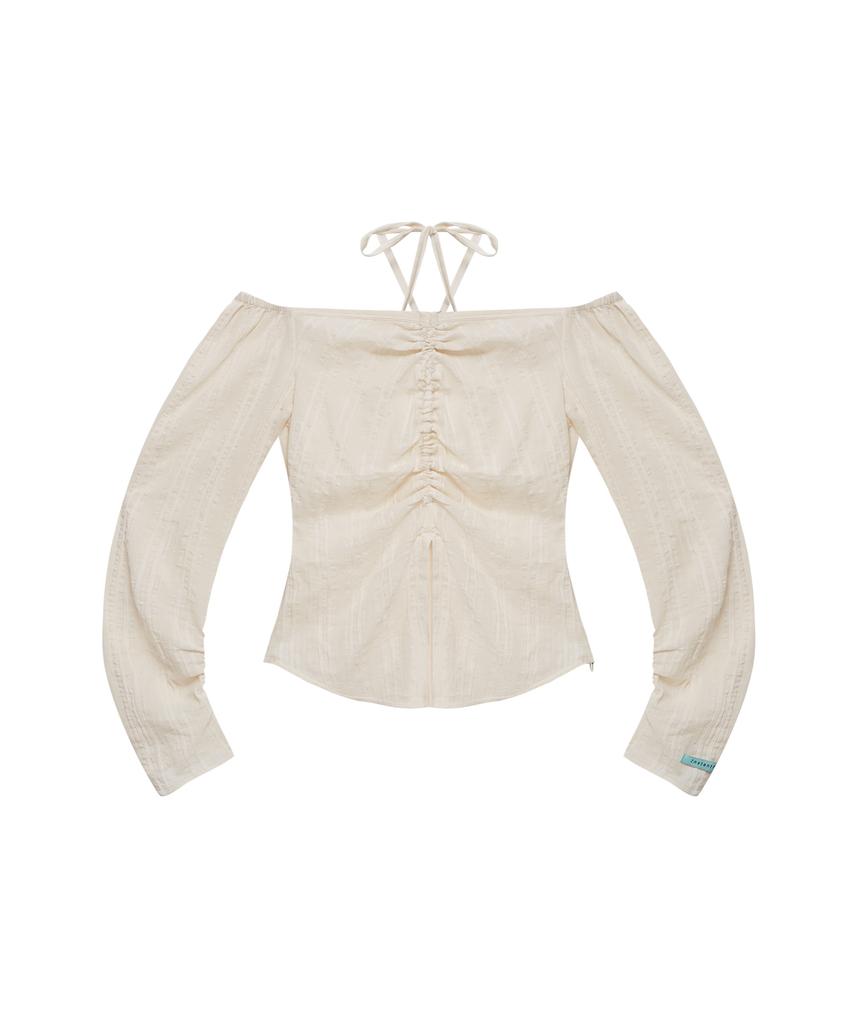 INSTANTFUNK Off-Shoulder Shirred Blouse