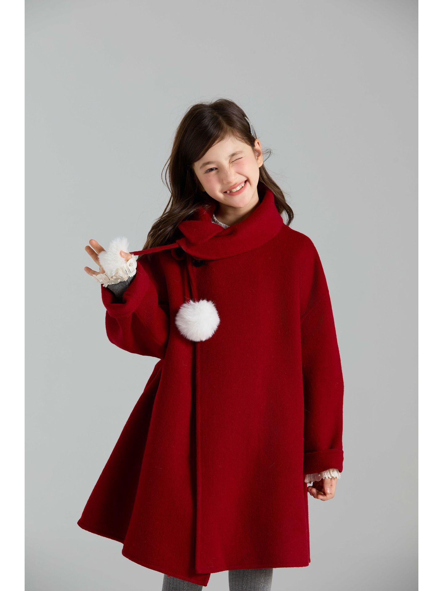 

Girls High-End Wool-Cashmere Coat - 65% Wool, Warm & Casual 160 cm