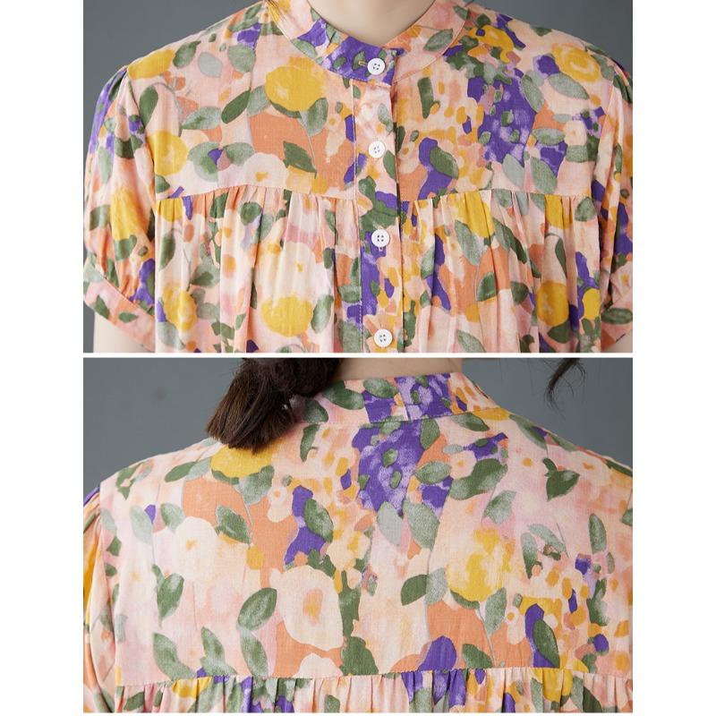 DIMANAF 2025 Damen Übergröße Frühling Sommer Langes Kleid Druck Freizeitkleid Locker Basic Maxi Neu Vintage