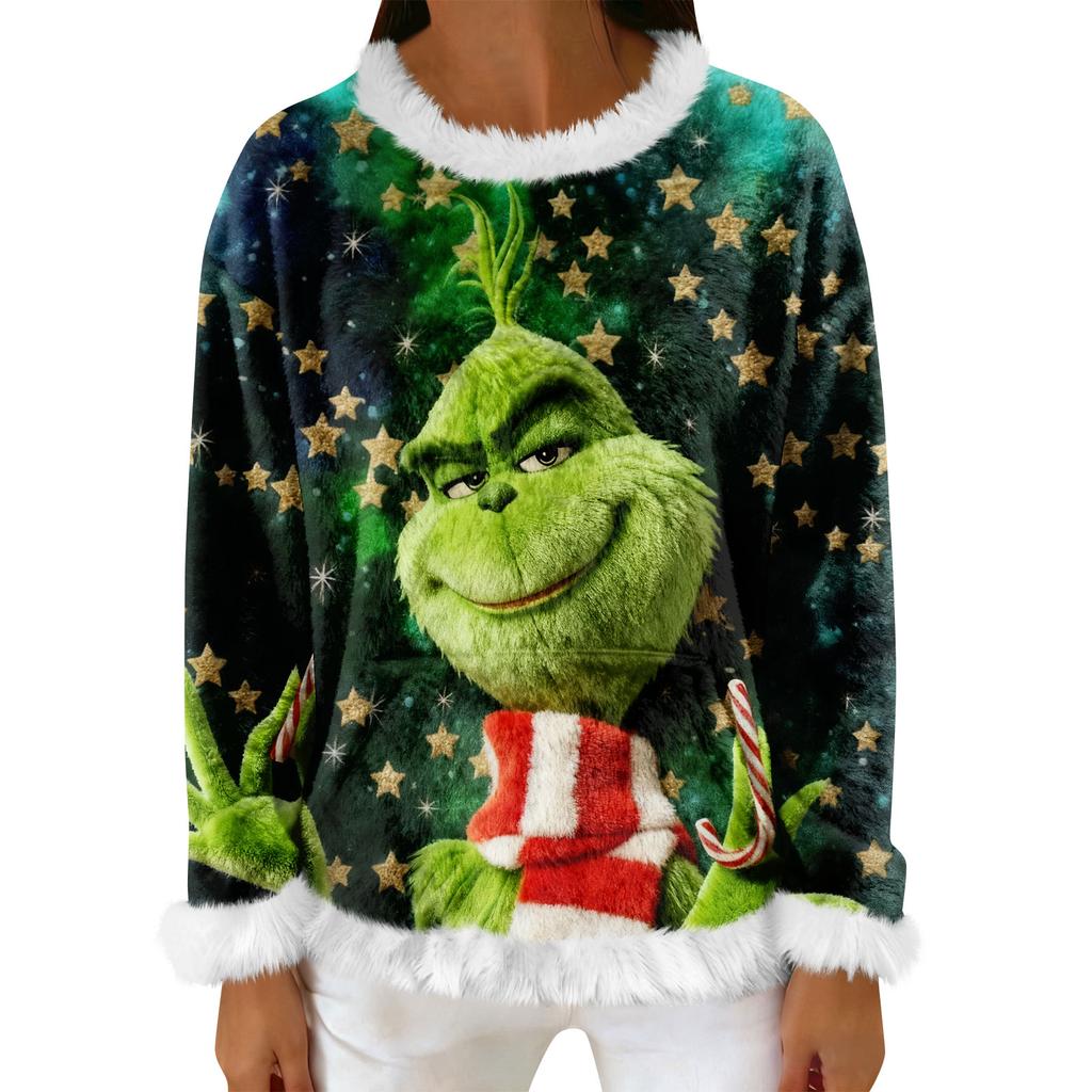 Women's Casual Fleece Sweatshirt  Long-Sleeve Round  Neck Casual Comfortable Loose-Fit Lightweight Women's Flannel Sweatshirt