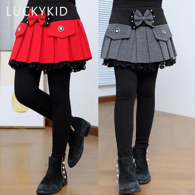 Leggings de invierno para niñas, pantalones para niños, mallas de lana para niñas, pantalones gruesos y cálidos falsos de dos piezas, Culotte para niños, pantalones de falda