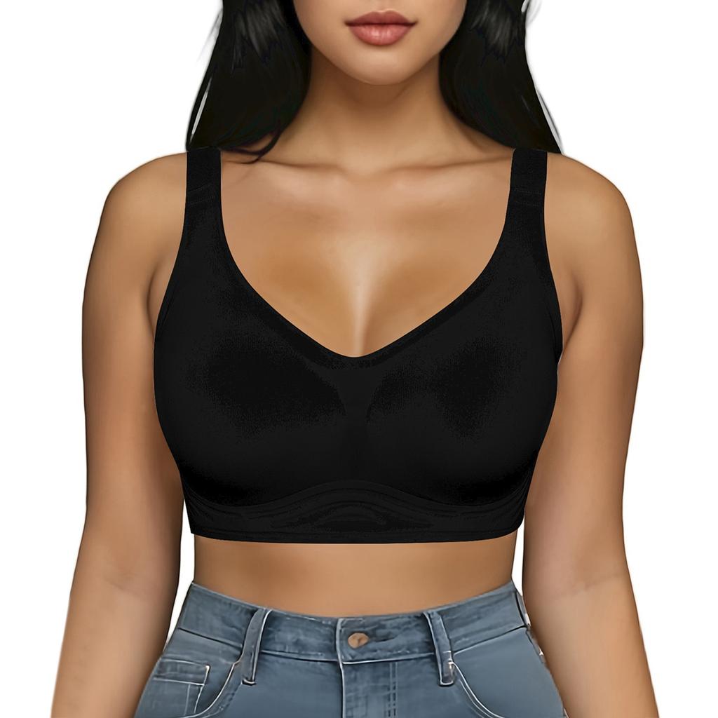 Wireless Seamless V Neck Bra for Women Stretchy Soft Fabric Comfortable Support Wide Straps Non Padded Everyday Wear