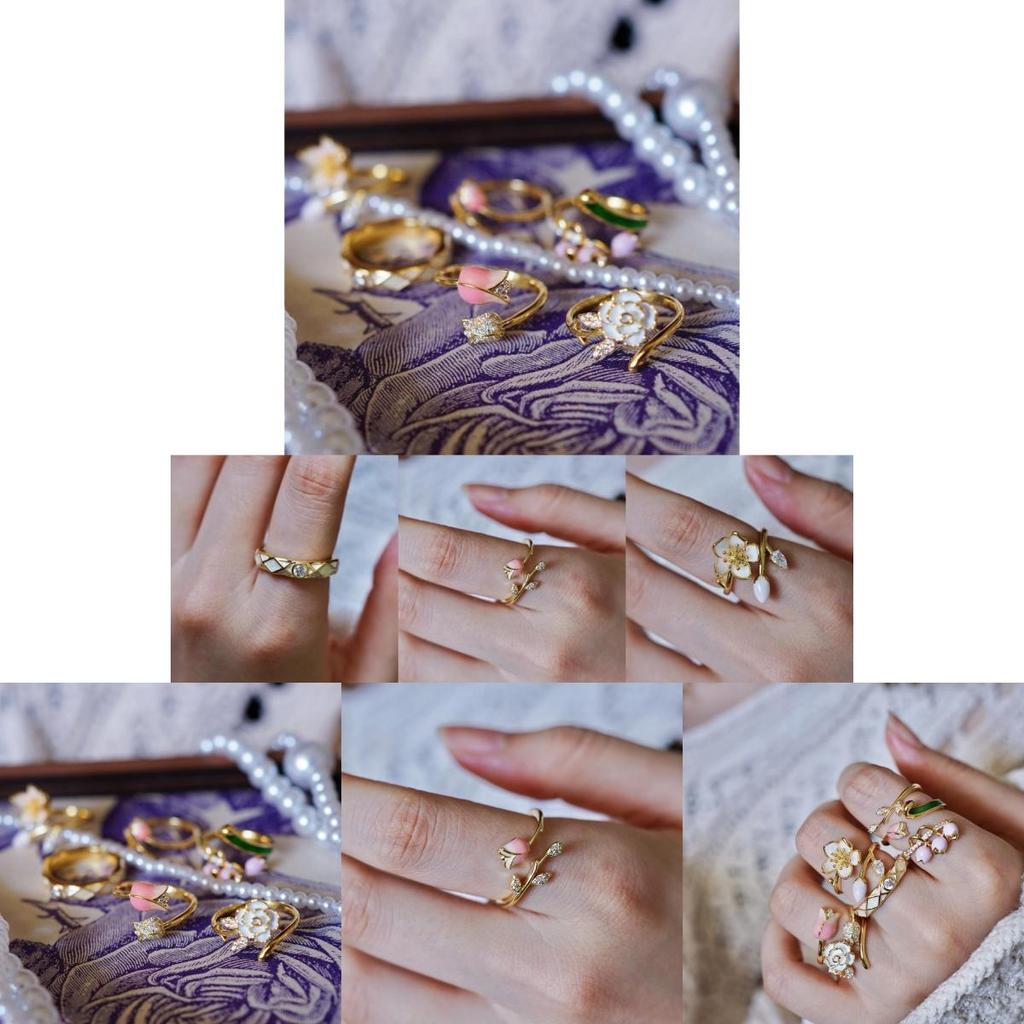 Elegant French Style Gentle Sweet Floral Adjustable Open Ring For Women With Unique Sophistication