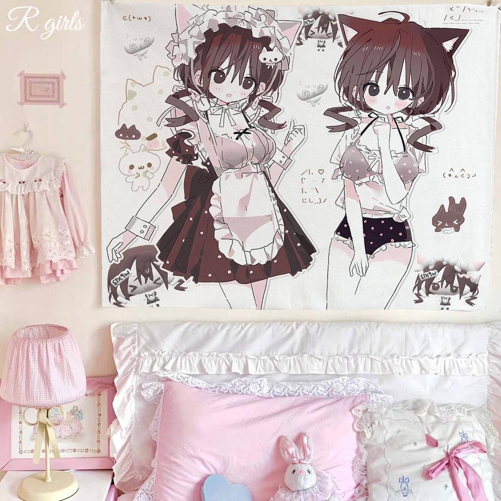 Kawaii Domácí Dekorace Závěsný Gobelín Anime Růžová Dívka Gobelín na Zeď Ložnice Pozadí Dekor Roztomilá Módní Dáma Gobelíny