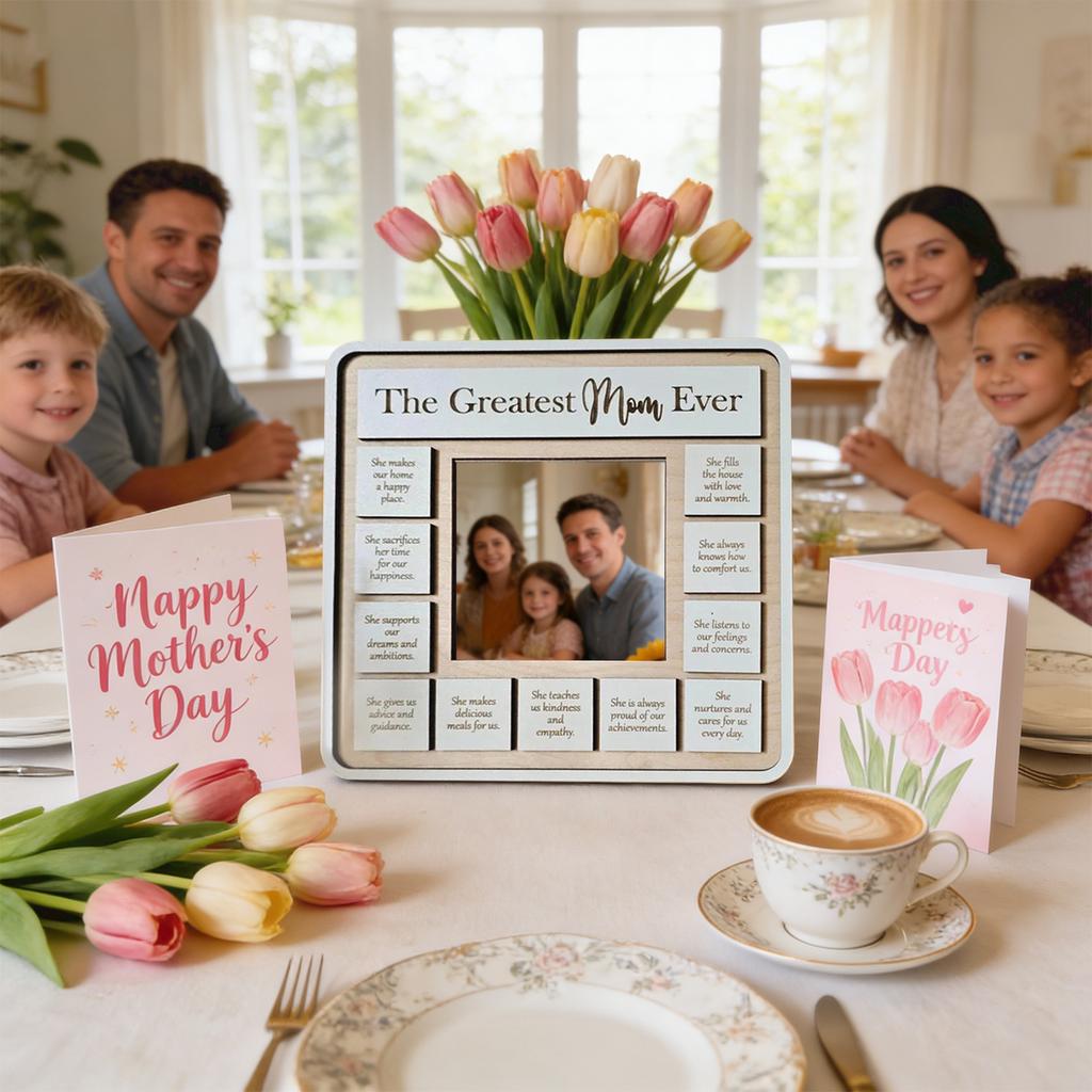 Wooden Photo Frame The Greatest Mom Ever 25cm Square Frame Home Decoration Craft Gift for Mother's Day Display