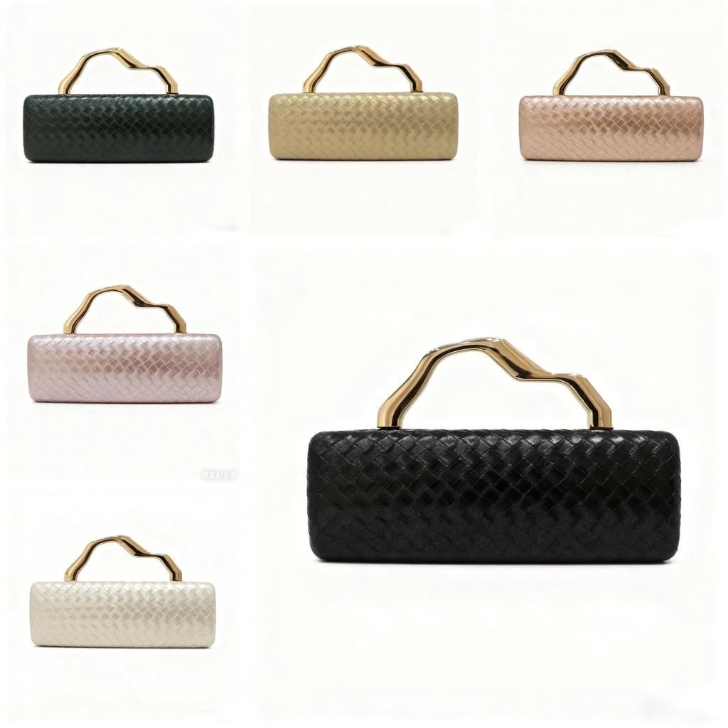 Pu Gold Woven Evening Bag With Magnetic Closure For Formal Events And Night Out