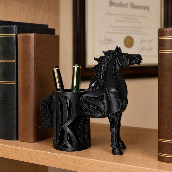 Horse-Shaped Pen Holder, 3D Printed Pencil Cup, Multi-functional Desktop Organizer for Home Office Supplies