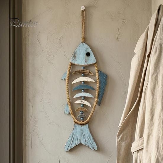 Coastal Theme Interior Bohemian Wooden Fish Wall Decor With/without LED Lights, Retro Hanging Ornament Craft for Entryway Bedroom Living Room