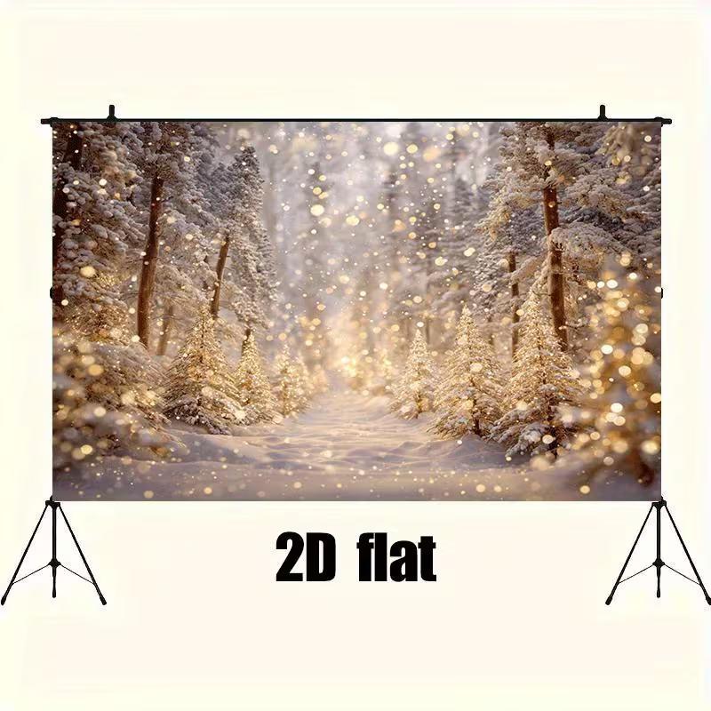 2D Cozy Winter Forest Wall Hanging, 2D Flat Print Snowy Pine Tree Tapestry for Living Room