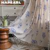 1 szt. NAPEARL Vintage w stylu wiejskim, kwiatowy nadruk, frędzle, półzaciemniająca zasłona na małe okno, do kuchni, sypialni, salonu, na balkon, dekoracja domu