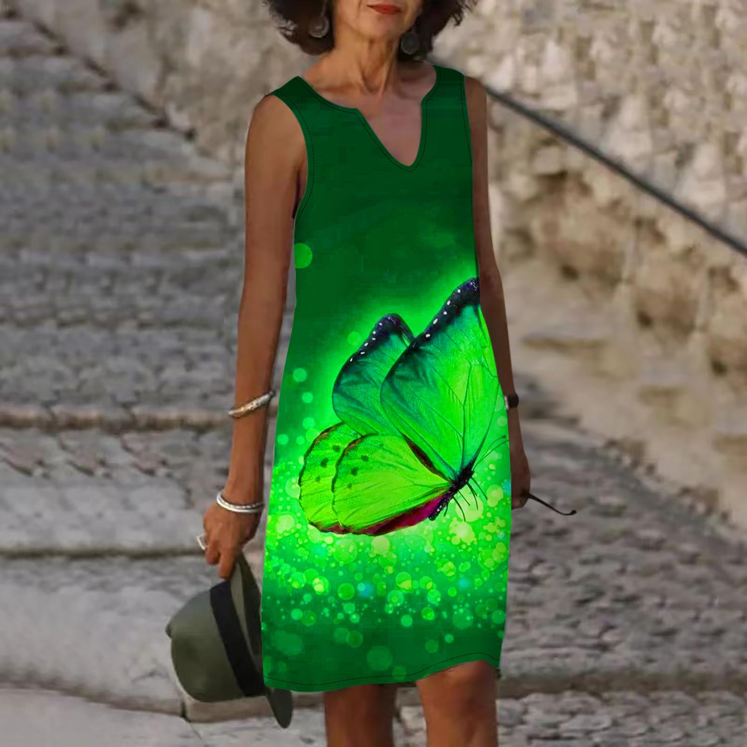 

Женское летнее синее платье с v-образным вырезом и принтом бабочки, повседневное модное платье без рукавов, повседневные свободные сексуальные платья размера плюс XS-8XL 8XL зелёный