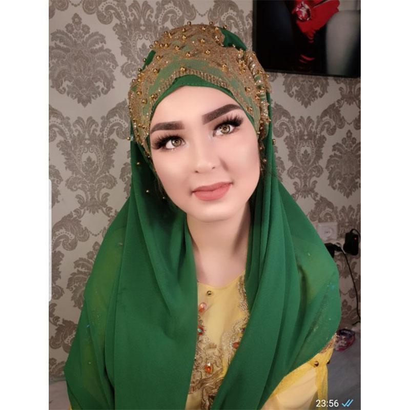 Premium Chiffon Hijabs Scarf Shimmer Gold Glitters Beads Hijab for Muslim Woman Head Scarf Shawl Wrap Lightweight