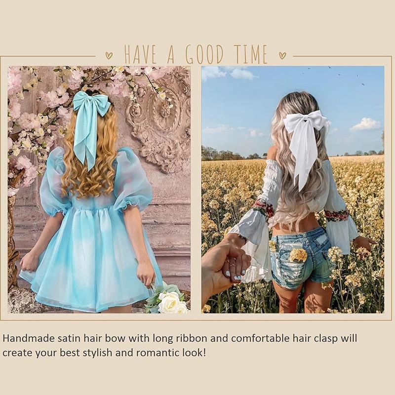 Large Bow Solid Satin Long Ribbon Bow Accessory Sweet Hair Clip Spring Clip