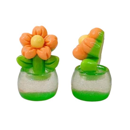 

2 Pcs Mini Resin Artificial Flower Figurine Tiny Glow in The Dark Potted Flower for Dollhouse Miniature Landscape Home Office G