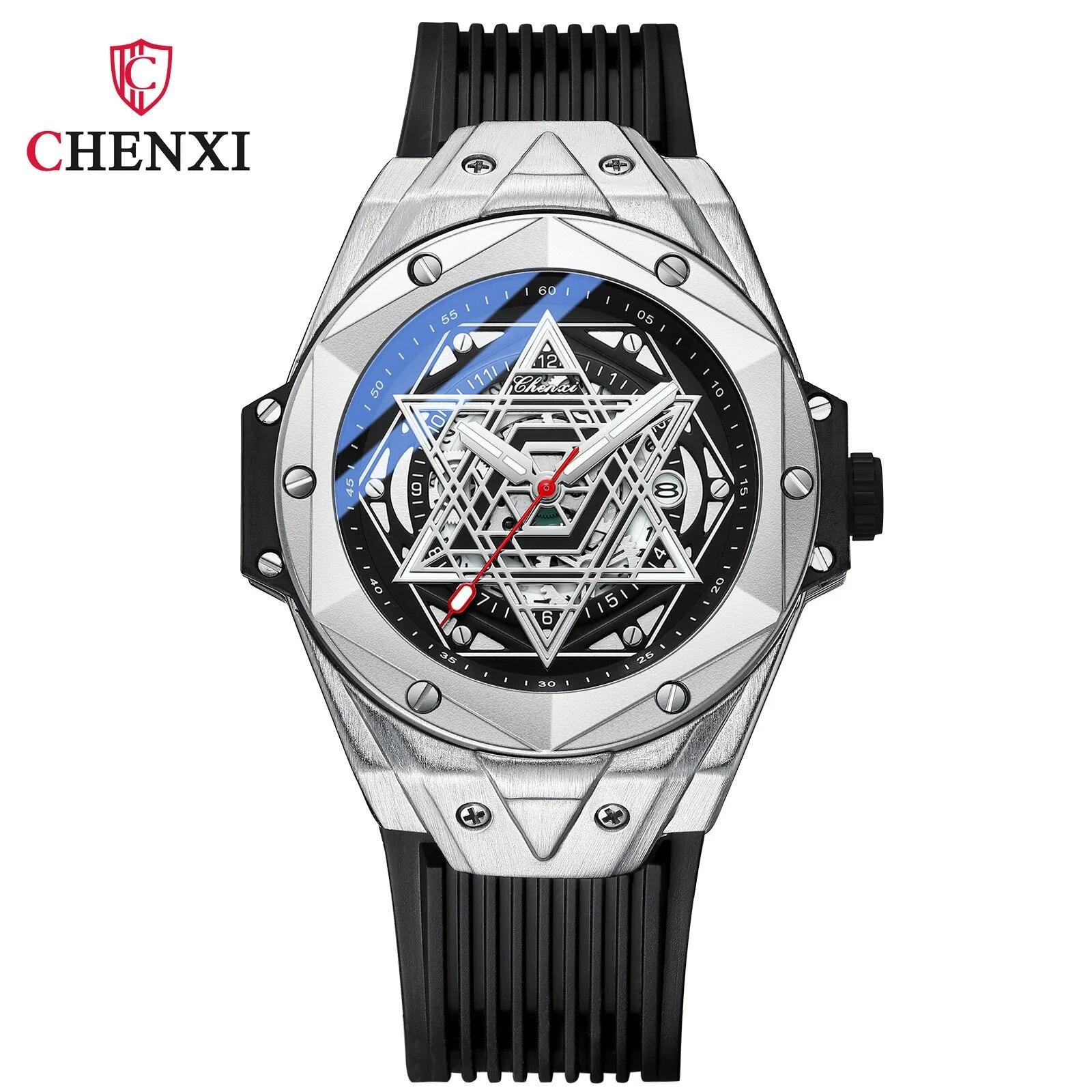 

Уникальные серебряные мужские часы с резиновым ремешком, водонепроницаемые, Royal Hexagram, модные, повседневные, спортивные, кварцевые наручные часы для мужчин, подарок, новые