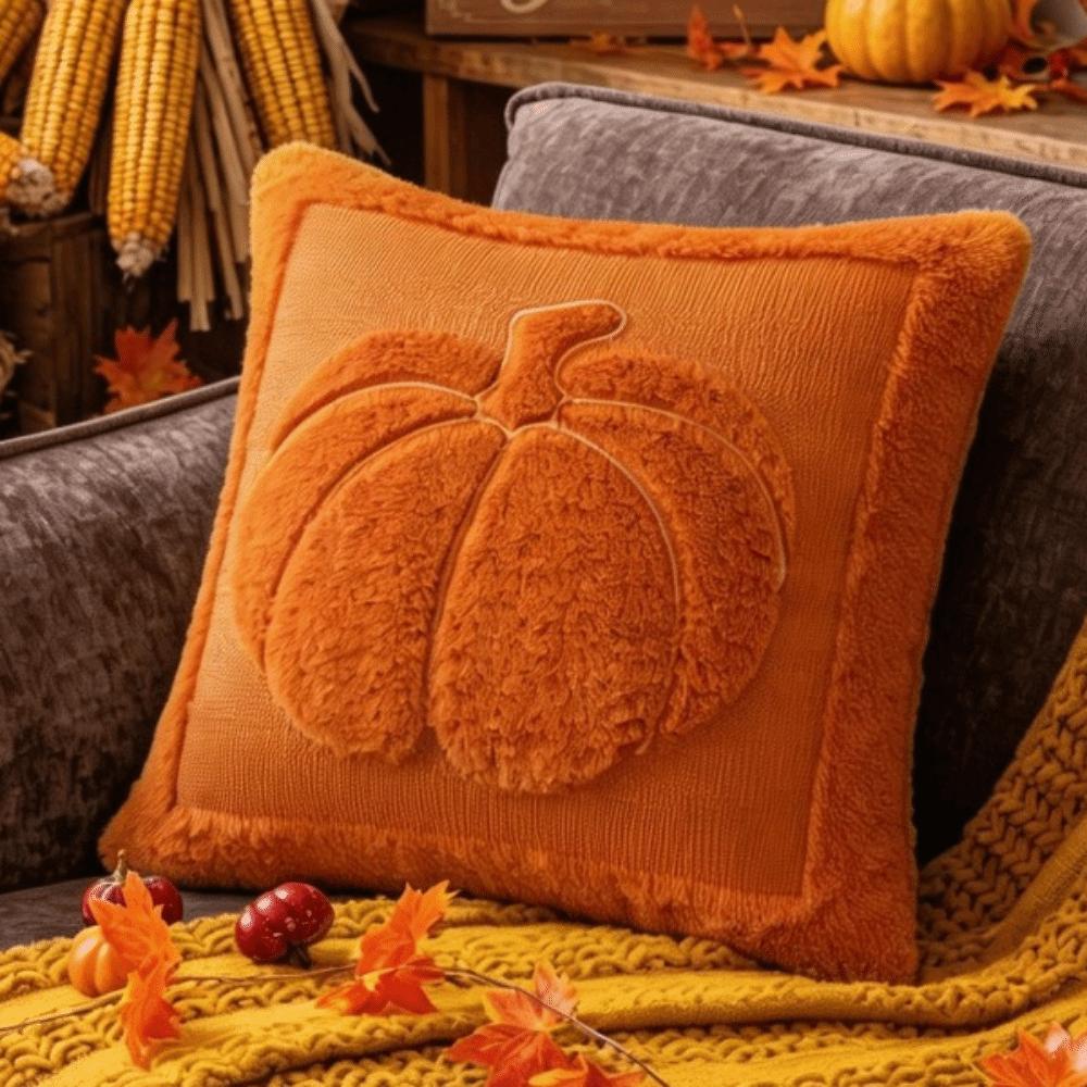 Soft Plush Fabric Throw Pillow Covers Pumpkin Pattern Faux Wool Cushions  Living Room Bedroom