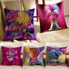 T-TrollsS Cartoon Pillow Case Plush Linen Soft Double Sided Printed Design Throw Cushion Decorative Home