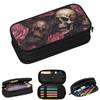 Gothic Skull And Dark Floral Rose Pencil Cases for Students Gifts Pen Box Pencil Bag Big Capacity Pencil Pouch