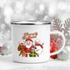 Taza de café esmaltada con estampado navideño, taza creativa para beber, postre, tazas de leche de cacao caliente, tazas para pastel, vasos con asa, regalos de navidad