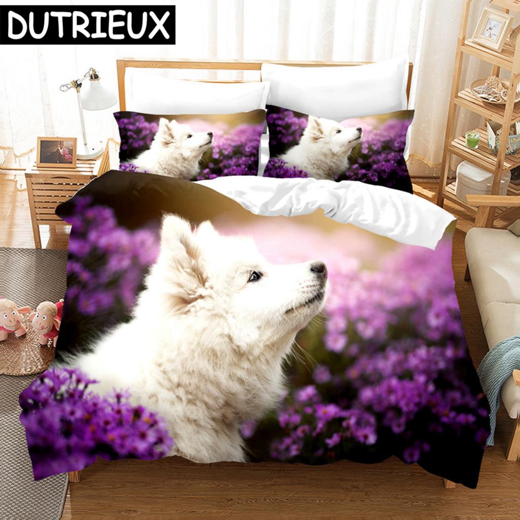 3D Samojed Sängkläder Påslakanset Med Örngott Twin Full Queen King Sängkläder Påslakan