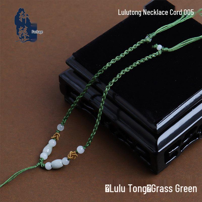 Adjustable Red Rope Jade Pendant Necklace for Men & Women with Round Beads - Semi-finished