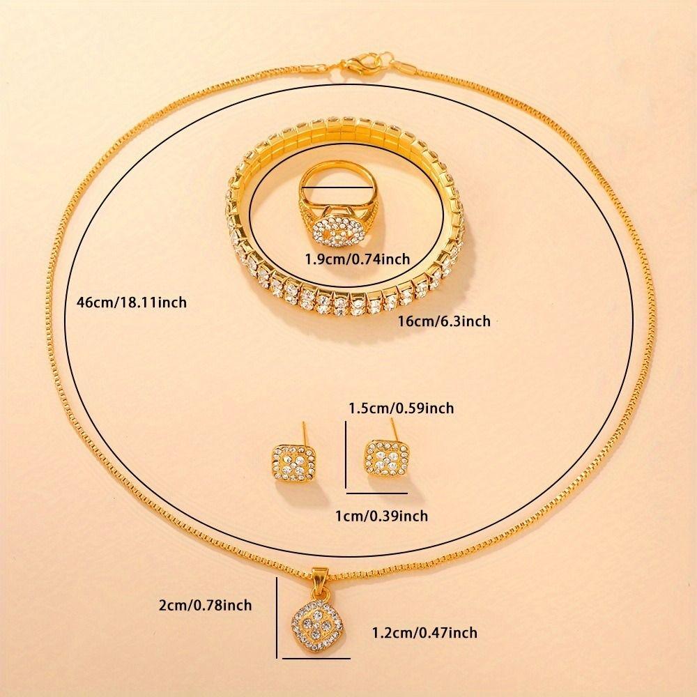 6Pcs/set Exquisite Crystal Quartz Watch Shiny Necklace Bracelet Earrings Set  Party