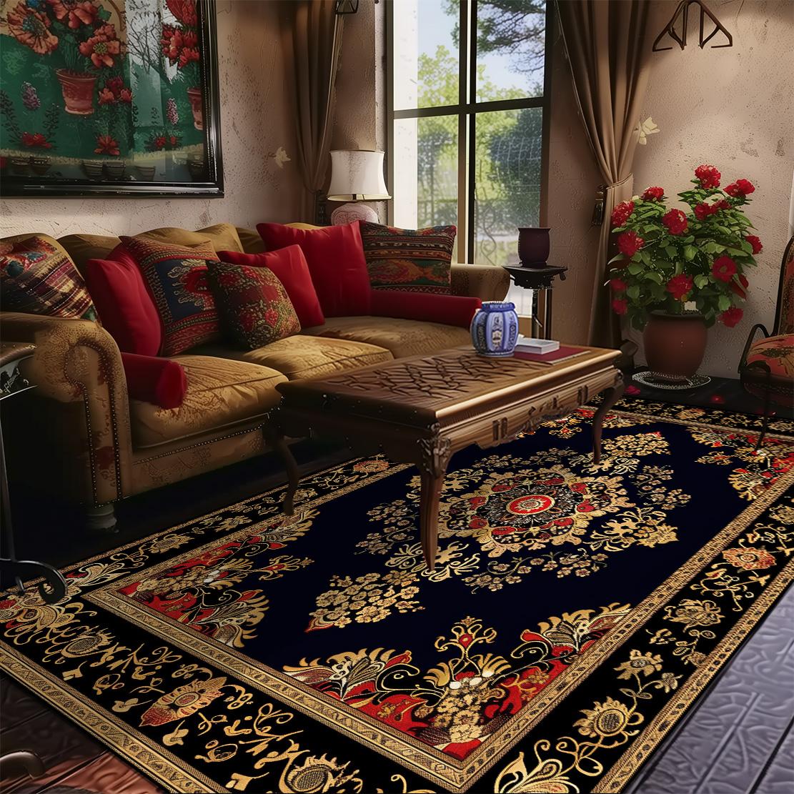Alfombra de Estilo Persa Retro para Sala de Estar Decoración del Hogar Alfombras Suaves para Dormitorio Antideslizantes Alfombra de Suelo para Mesita de Noche Lavable 60x90cm door mat
