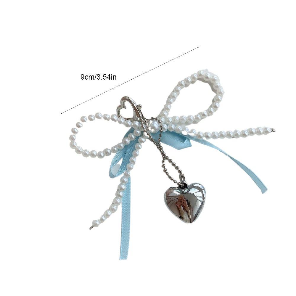 Heart Bow Phone Chain Imitation Pearl Heart Pendant Keyring Simple Bow Bag Pendant  Lady
