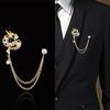 Suit Brooch for Men & Women, Auspicious Dragon Collar Pin with Double-Layer Chain Rhinestone Inlaid, Shirt Collar Badge for Formal Wear Business