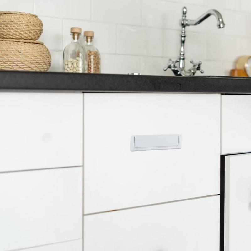 Concealed Screw Furniture Pull Handles, White 6 Pack with Folding Recessed Hardware for Drawers, Cabinets, Vanities and Entertainment Centers
