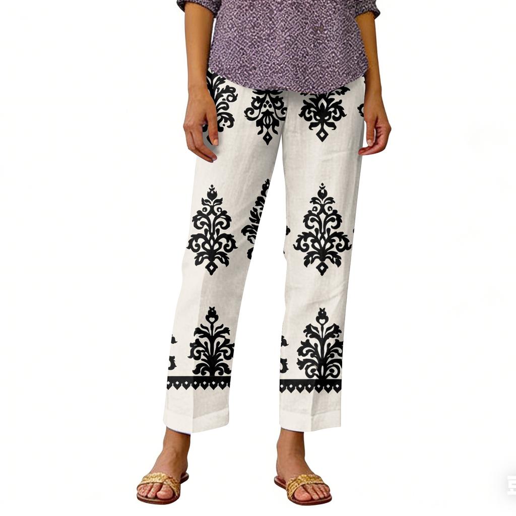 Damen Casual Mode Bedruckte Hose mit geradem Bein Hose mit Taschen